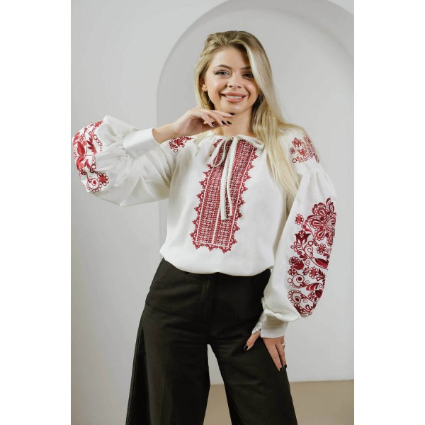 White embroidered shirt with red embroidery, Tsvita