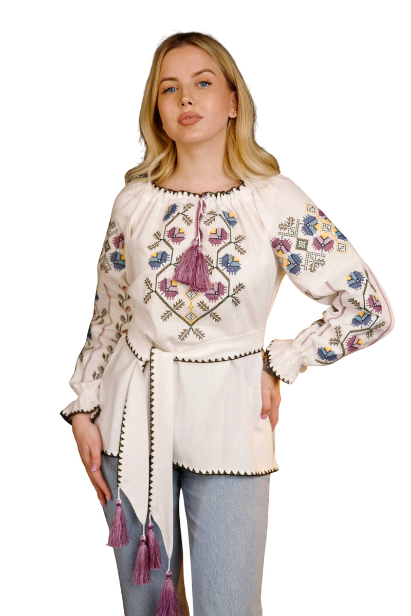 Classic embroidered shirt Georgina embroidered with cross-stitch 
