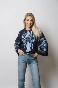 Blue women's embroidered shirt Hutsulka Ksenia