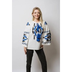 White women's embroidered shirt Hutsulka Ksenia with blue embroidery