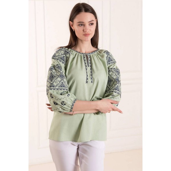 Women's green embroidered jacket with blue Poltava embroidery