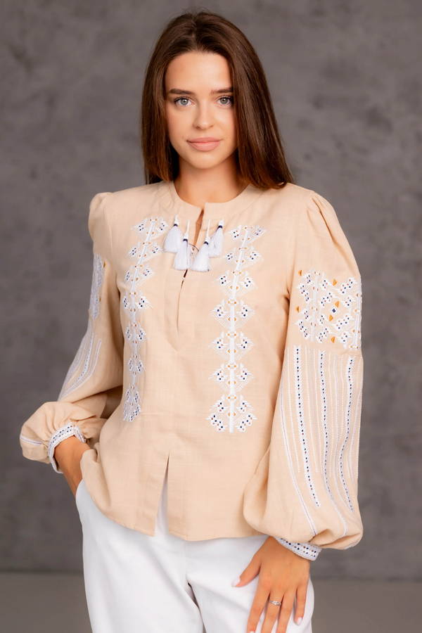 Beige women's embroidered shirt Zalissia, L