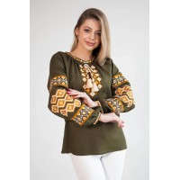 Women's embroidered shirt in khaki color with a geometric pattern "Horianka"