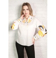 Вишиванка жіноча білого кольору Окрилена земля з колоскасками та птахами на рукавах 