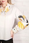 Women's white embroidered shirt "Inspired Land" with ears of wheat and birds on the sleeves