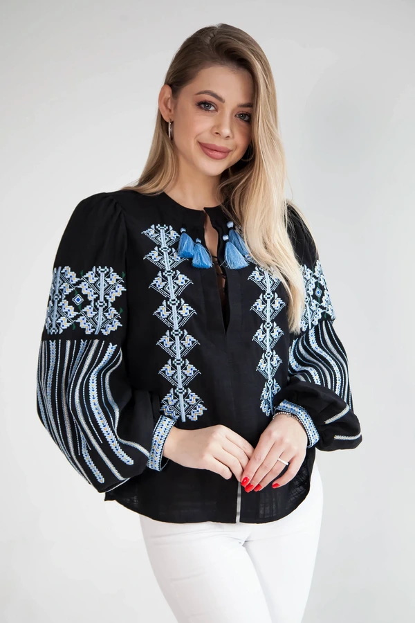 Women's black embroidered shirt with beige embroidery Zalisia