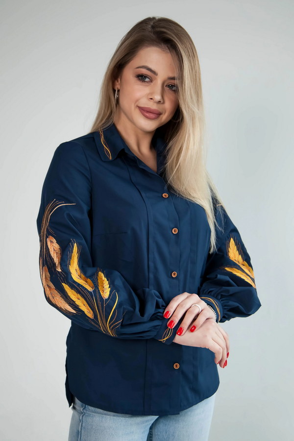 Women's blue embroidered shirt Golden Grace