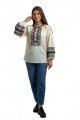 Women's embroidered shirt Dobrodia made of 100% linen in cream color with pink-purple embroidery.