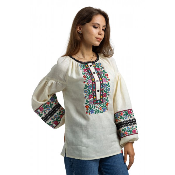 Women's embroidered shirt Dobrodia (cream linen)