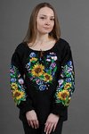 Embroidered shirt made of black linen with a floral ornamentariana