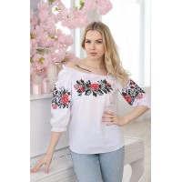 Prestige, embroidered women's poplin blouse with red embroidery