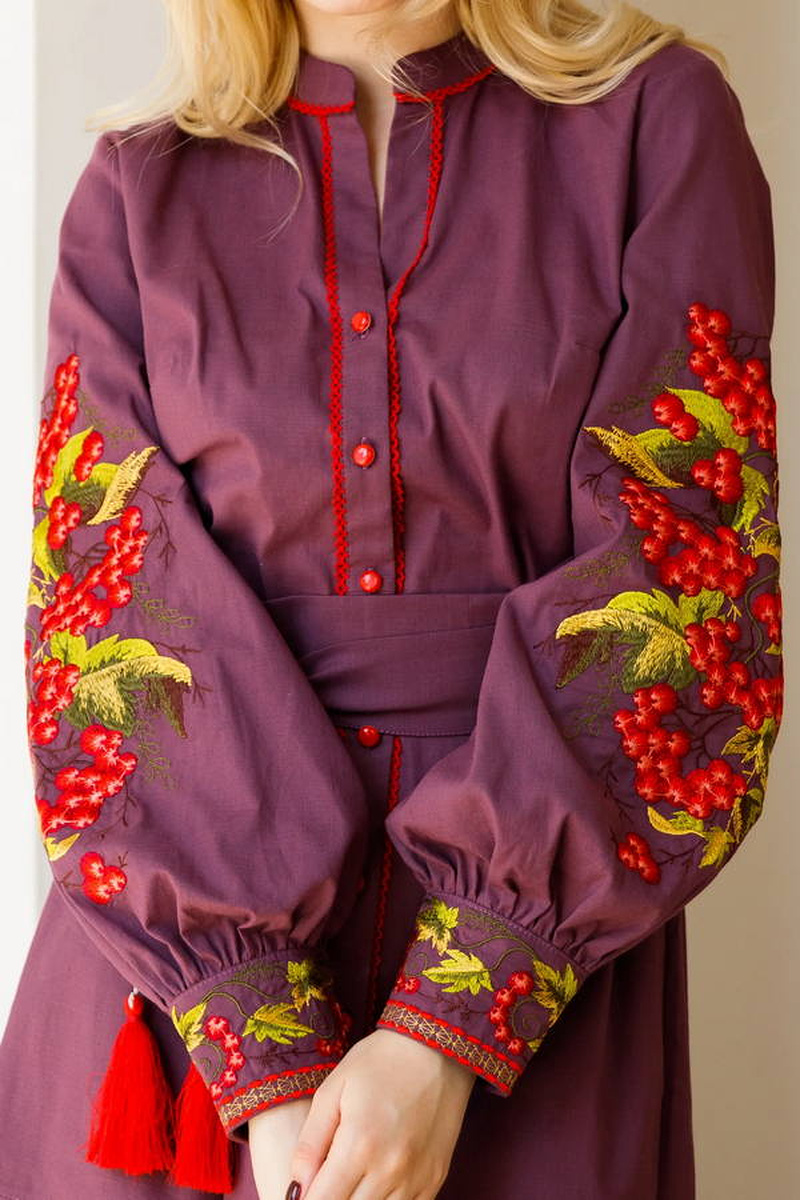 Bordo embroidered long dress Kylyna