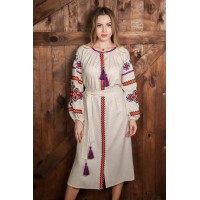 Dress with embroidery Mountain Tale, beige mélange
