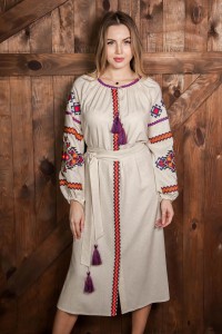 Cукня з вишивкою Гірська казка, бежевий меланж