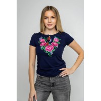 Women's T-shirt with dark-blue embroidery, Wanda