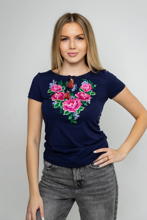 Women's T-shirt with dark-blue embroidery Wanda