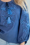 Blue women's embroidered shirt with blue inserts Tenderness