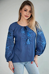 Blue women's embroidered shirt with blue inserts Tenderness