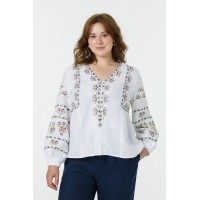 Белая льняная вышиванка  Сияна