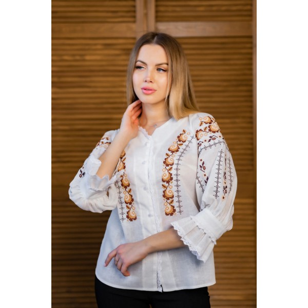 Women's white embroidered shirt with delicate floral embroidery Lucia
