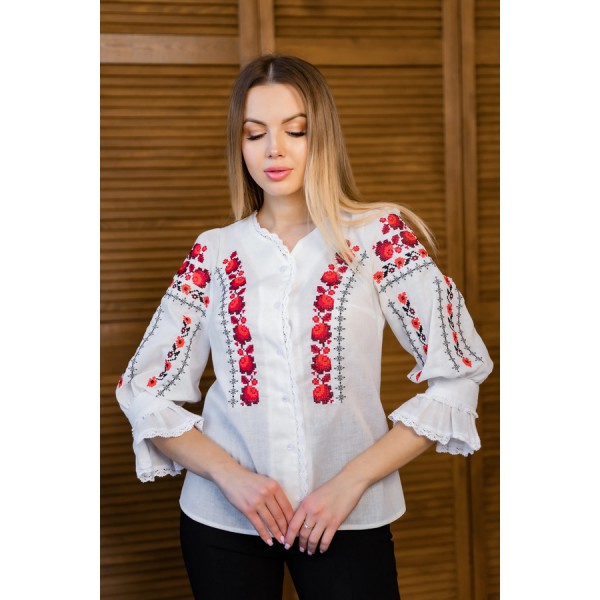 Women's white embroidered shirt with delicate floral embroidery Lucia,