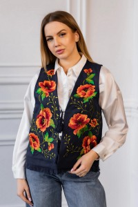 Black vest with geometric embroidery, size XL