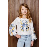 Yellow embroidered shirt for a girl with a blue ornament Vasylinka