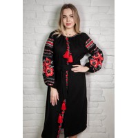 Black dress with embroidery "Fiery Petal"