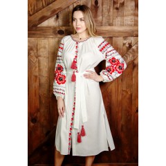 White dress with embroidery "Fiery Petal", XL