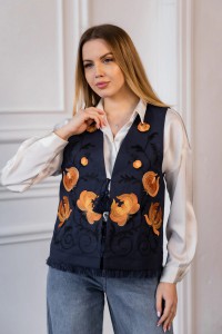 Black vest with geometric embroidery, size XL