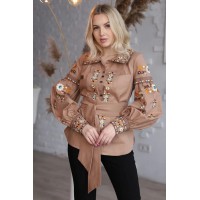 Women's beige embroidered shirt with long sleeves from Yavorivna