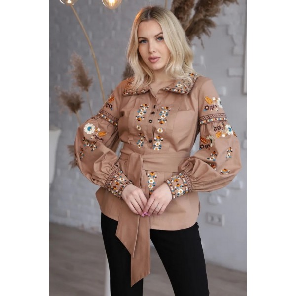 Women's beige embroidered shirt with long sleeves from Sokal