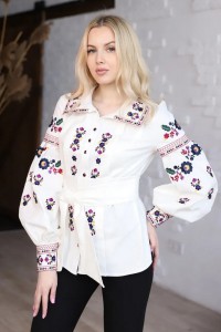 Женская бежевая вышиапнка с длинными рукавами Сокальська ружа