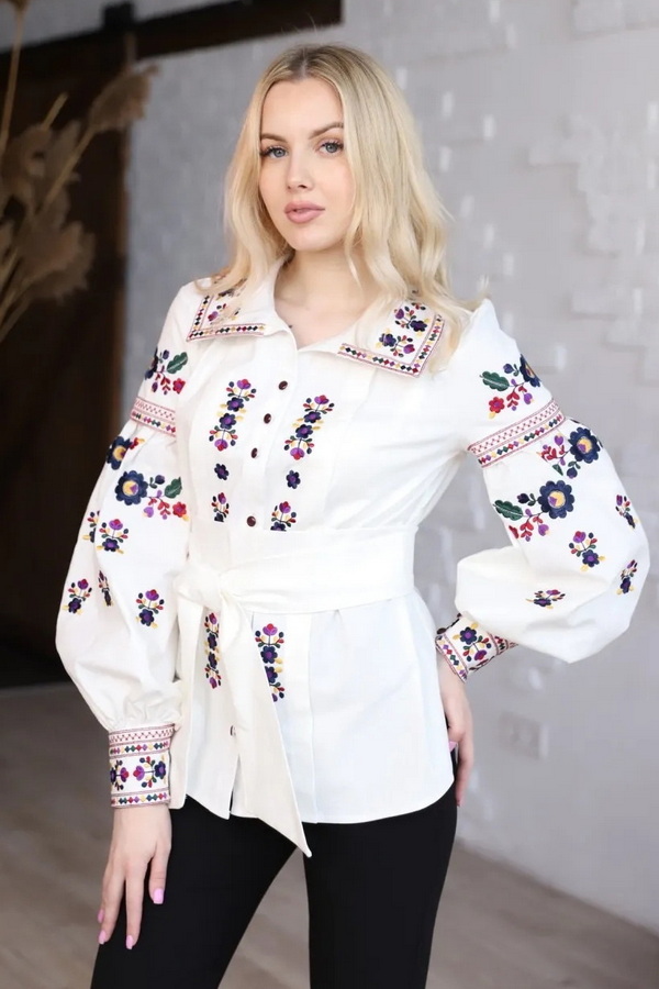 Women's embroidered blouse "Yavorivna" in milk color with multicolored embroidery 