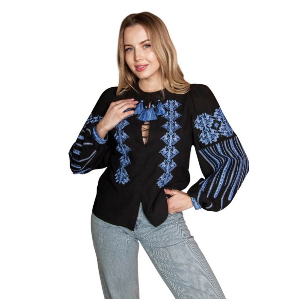 Women's black embroidered shirt with beige embroidery Zalisia