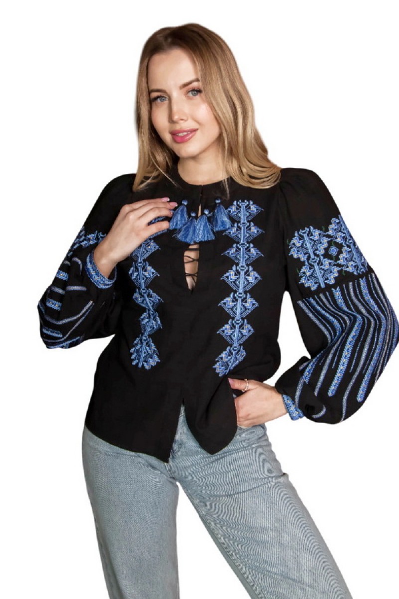 Women's black embroidered shirt with beige embroidery Zalisia