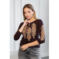 Шоколадная футболка с коричневой вышивкой Эллада, M