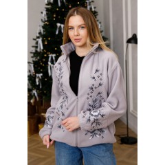 Бомбер жіночий з вишивкою  Феліція сірий, XXL