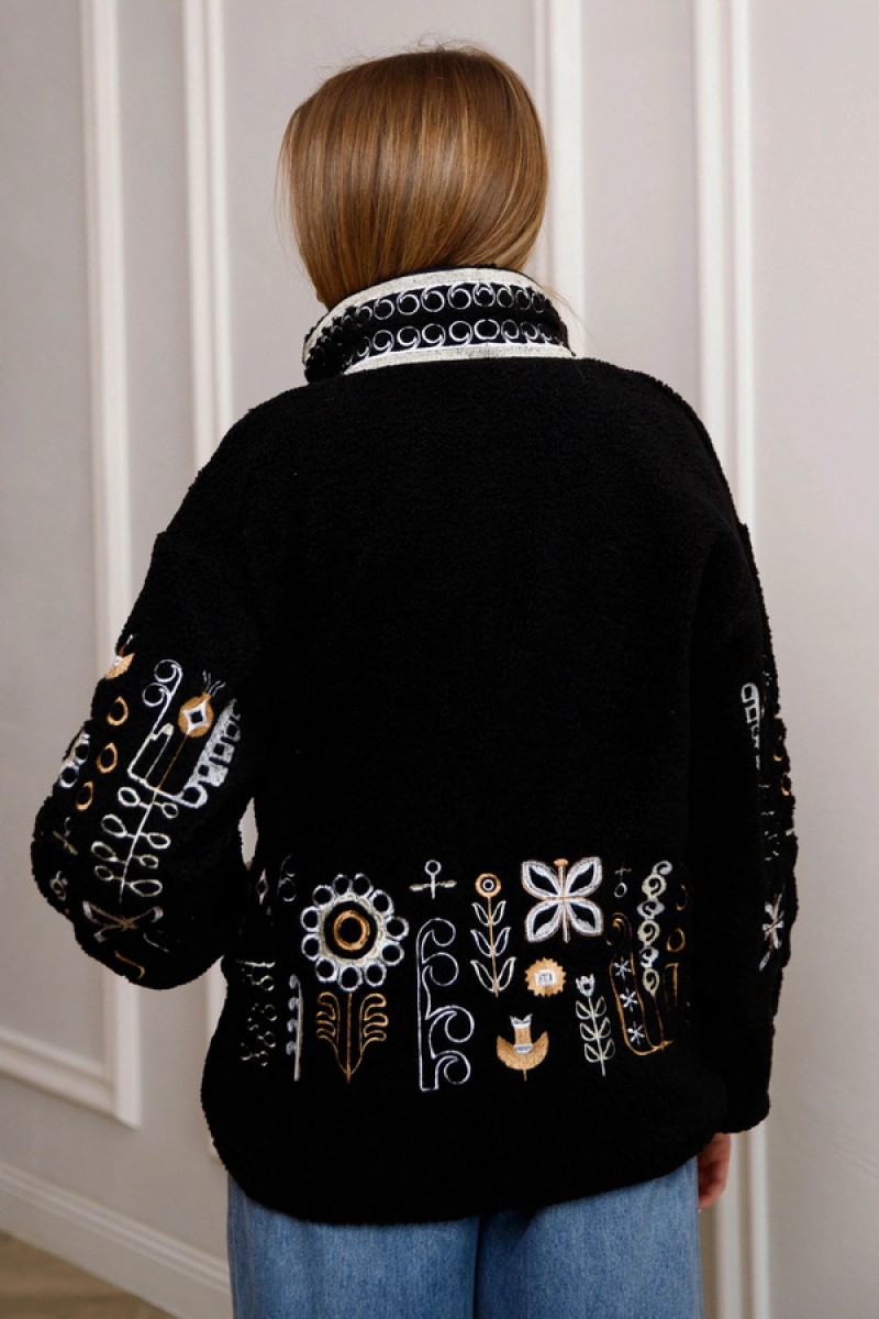 Черный бомбер с вышивкой для женщин (барашек), Люминеска, M