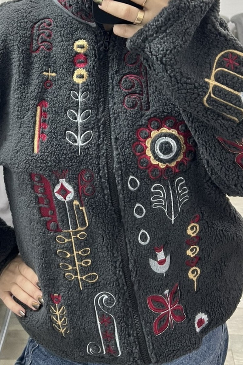 Графитовый бомбер с вышивкой для женщин (барашек), Люминеска, L