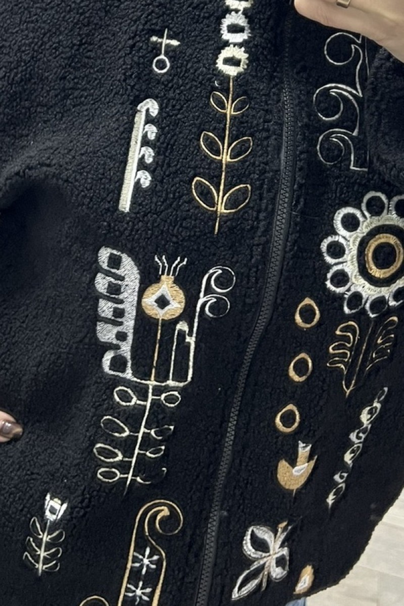 Черный бомбер с вышивкой для женщин (барашек), Люминеска, M