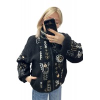 Черный бомбер с вышивкой для женщин (барашек), Люминеска, XL