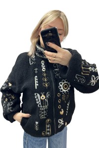 Бомбер жіночий вишитий чорний (баранець), Люмінеска, M