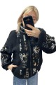 Черный бомбер с вышивкой для женщин (барашек), Люминеска, M