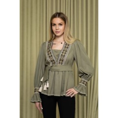 Вишиванка жіноча святкова оливкова з вишивкою Мерелін