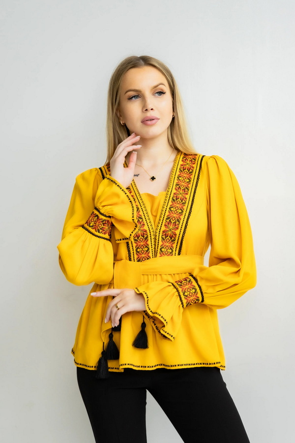Women's mustard embroidered vyshyvanka with embroidery Merelin