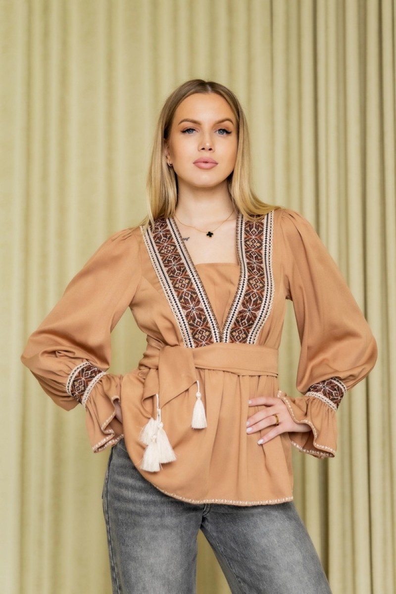 Women's olive embroidered vyshyvanka with embroidery Merelin, S