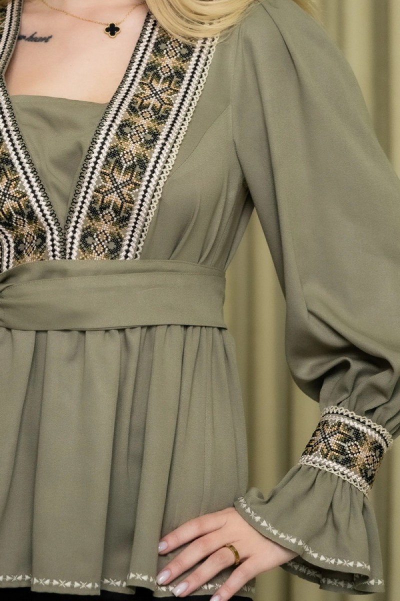 Женская оливковая вышиванка с вышивкой Мерелин, XL