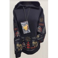 Winter warm black hoodie with Merry Walk embroidery, S