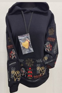 Худі зимовий теплий чорний з вишивкою Весела прогулянка, XXL